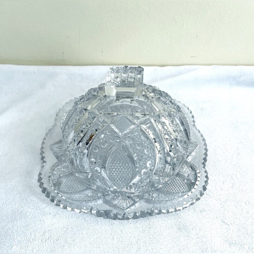 Early American Brilliant ABP Cut Glass Butter Dish Domed Cover Cheese